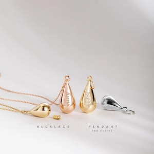 Tear Drop Custom Urn Necklace 14K Real Gold, Memorial Ashes Holder Pendant for Loved Ones, Keepsake Jewelry, Memorable TearDrop Urn Necklace