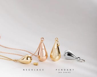 Tear Drop Custom Urn Necklace 14K Real Gold, Memorial Ashes Holder Pendant for Loved Ones, Keepsake Jewelry, Memorable TearDrop Urn Necklace