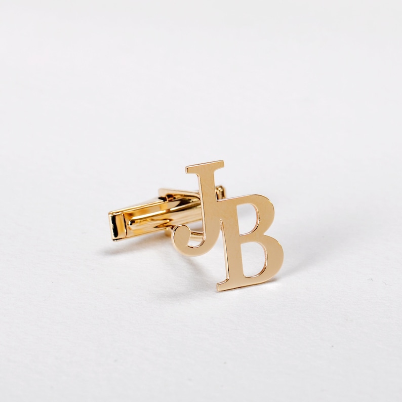 Custom Letter Cufflinks in 14K 18K Gold, Dainty Initial Cufflinks, Customized Cufflink for Groom, Alphabet Cufflinks for Him, Gift for Dad image 1