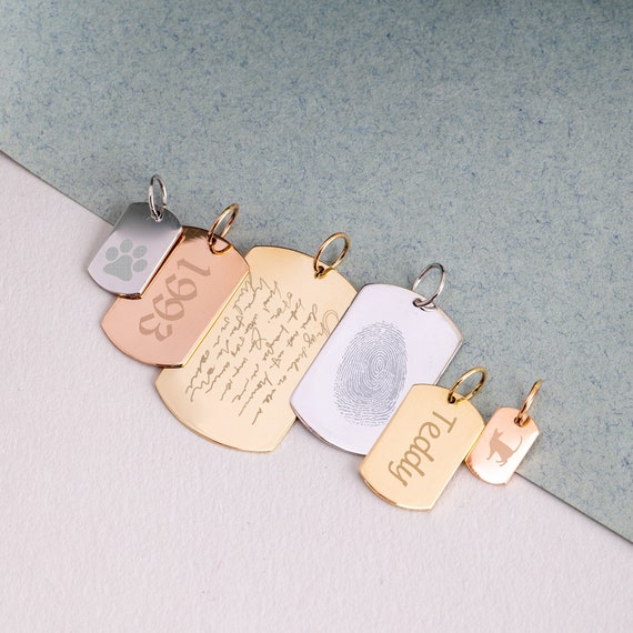 Personalized Dog Tag Pendant in 14K 18K Solid Gold Custom Initial Leter Mini Tag Pendant Custom Engrave Kids Name Tag Gift for Him for Her Etsy