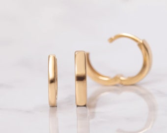 Eleganta ringörhängen i 14K massivt guld, klassiska runda ringar för henne, minimalistiska smycken