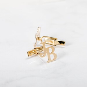 Custom Letter Cufflinks in 14K 18K Gold, Dainty Initial Cufflinks, Customized Cufflink for Groom, Alphabet Cufflinks for Him, Gift for Dad image 2