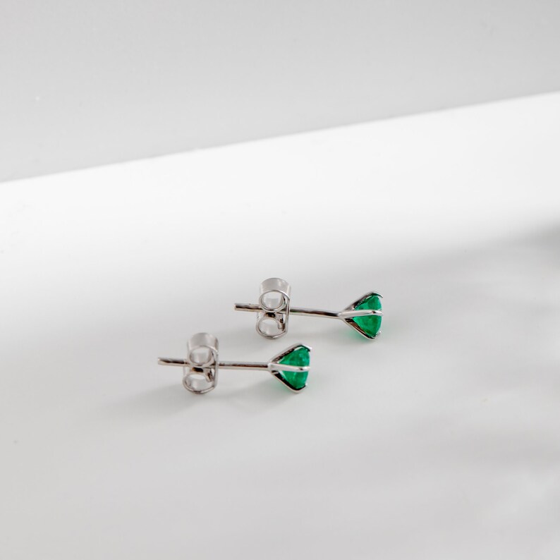 Emerald Earrings 14K Real Gold, Real Emerald Solid Gold Stud Earrings, Everyday Use Stylish Earrings With Emerald Stone, Gift For Her image 5