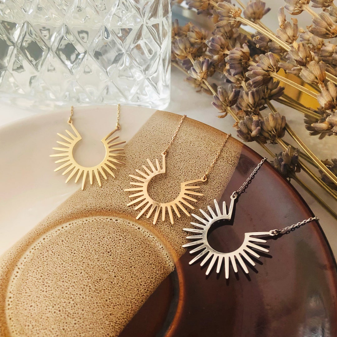 Sunrise Necklace Real Gold 14K 18K, Sunshine Necklace, Sun Necklace ...