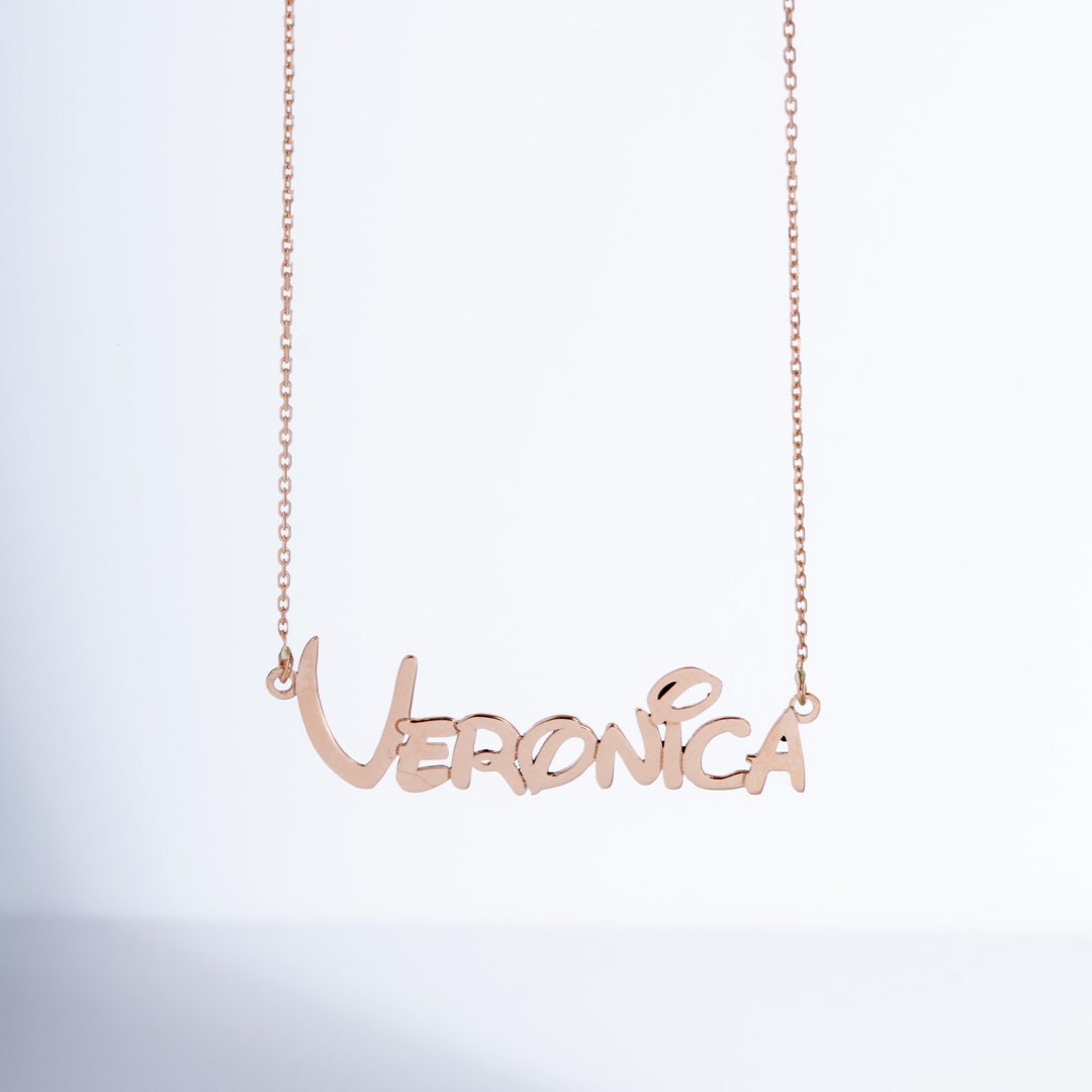 Custom Nameplate Necklace in 14K or 18K Solid Gold, Personalized Name Necklace, Little Girl Cute