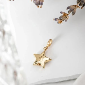Star Urn Pendant 14K Real Gold, Custom Initial Number Engrave Star Charm, Ash Holder Pendant, Cremation Pendant for Dad Mom Son Baby Sister