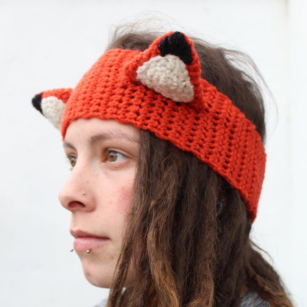 Crochet Handcrafted FOX Ear Warmer, Head Band, Women's Hat.