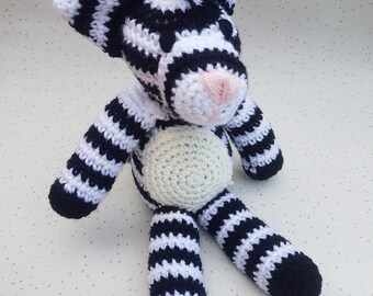 Cuddly Crochet Zebra Toy, Hand Knitted Soft Toy.