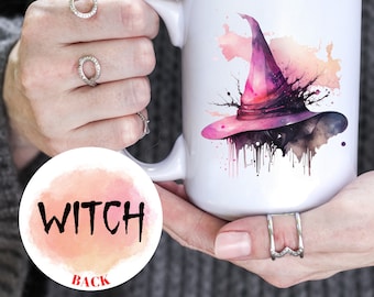 Witch Mug, 15 Oz Witch Hat Mug, Witch Word Coffee Mug, Pagan Wiccan Coffee Mug, Witchy Coffee Mug, Witch Gift
