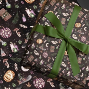 Witchy Wrapping Paper, Halloween Gift Wrap, Dark Mystical Wrapping Paper, Dark Academia Cottagecore Gift Wrapping Paper, Gothic Gift Wrap