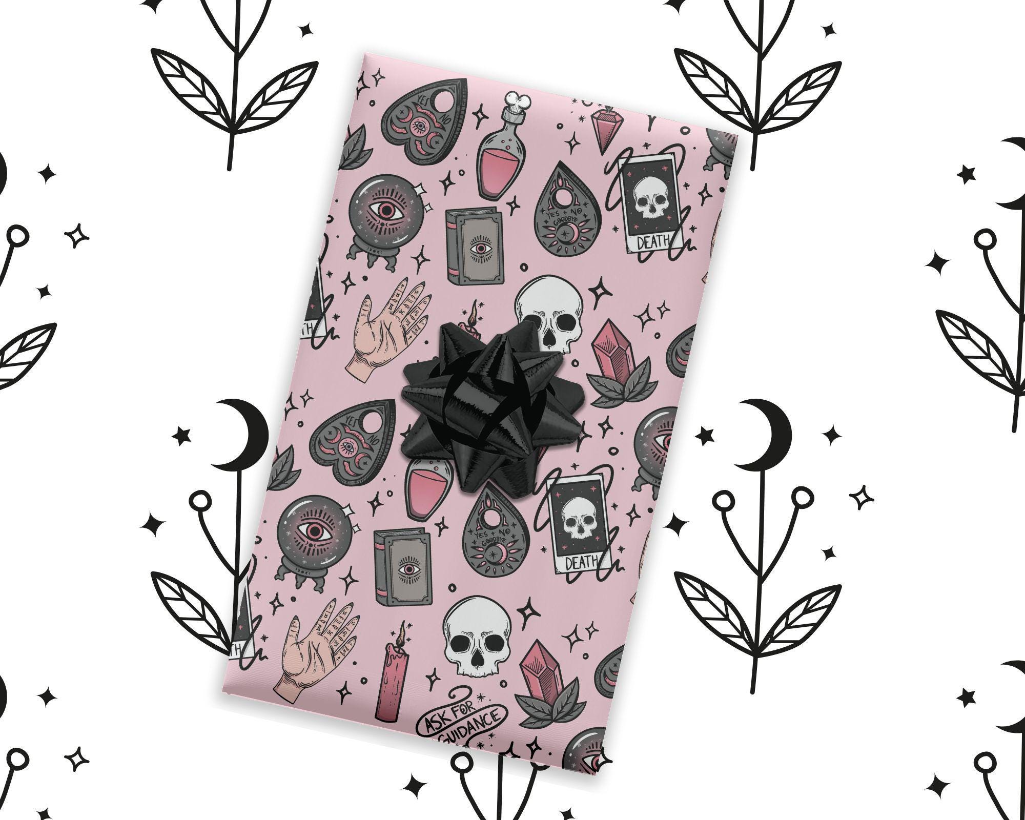 Pink Witchy Wrapping Paper, Pink Halloween Gift Wrap, Pink Mystical Wrapping Paper, Pink Cute Witch Gift Wrap, Pastel Goth Gift Paper,