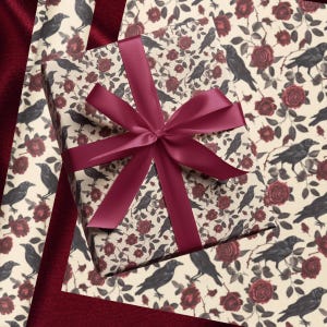 Ravens And Roses Wrapping Paper, Gothic Black Bird And Roses Gift Wrap, Crows And Roses Gothic Gift Wrap, Gothic Valentines Day Gift Wrap