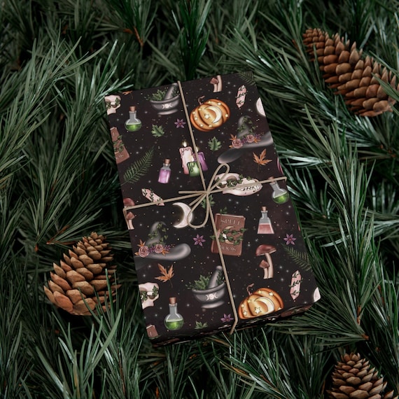 Witchy Wrapping Paper, Halloween Gift Wrap, Dark Mystical Wrapping Paper, Dark Academia Cottagecore Gift Wrapping Paper, Gothic Gift Wrap