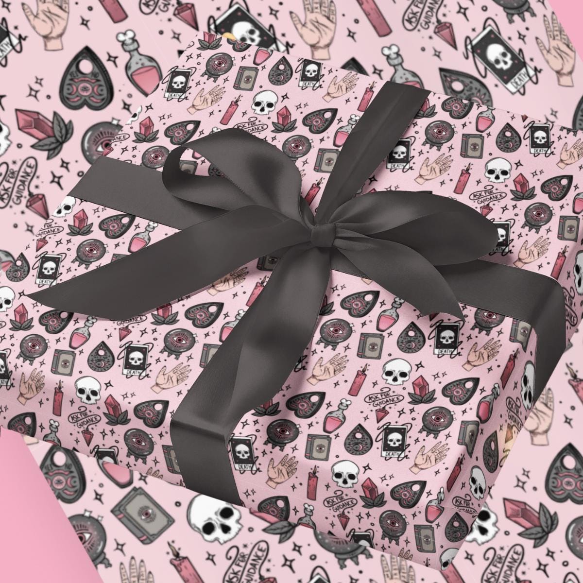 Pink Witchy Wrapping Paper, Pink Halloween Gift Wrap, Pink Mystical Wrapping Paper, Pink Cute Witch Gift Wrap, Pastel Goth Gift Paper,