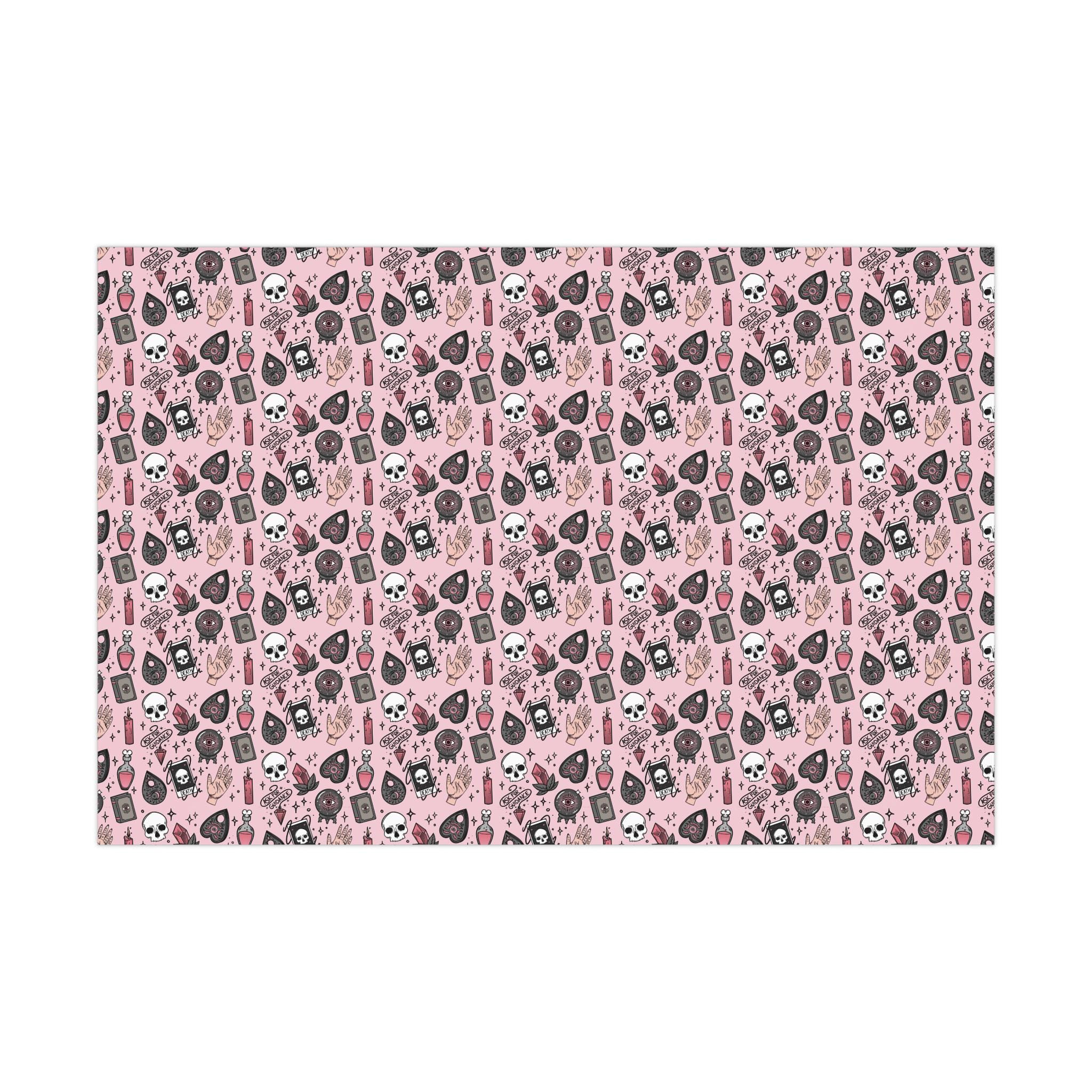 Pink Witchy Wrapping Paper, Pink Halloween Gift Wrap, Pink Mystical Wrapping Paper, Pink Cute Witch Gift Wrap, Pastel Goth Gift Paper,