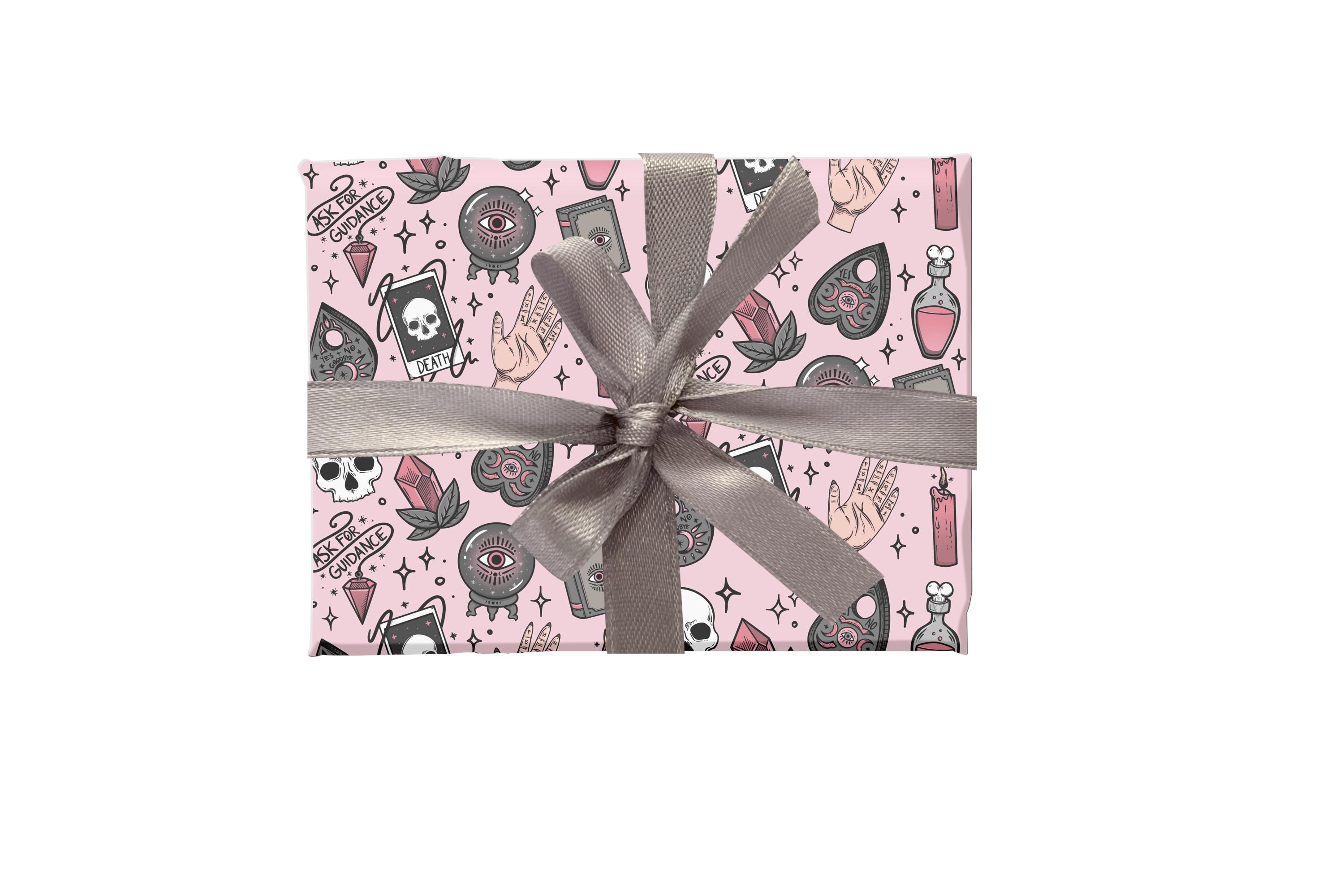 Pink Witchy Wrapping Paper, Pink Halloween Gift Wrap, Pink Mystical Wrapping Paper, Pink Cute Witch Gift Wrap, Pastel Goth Gift Paper,