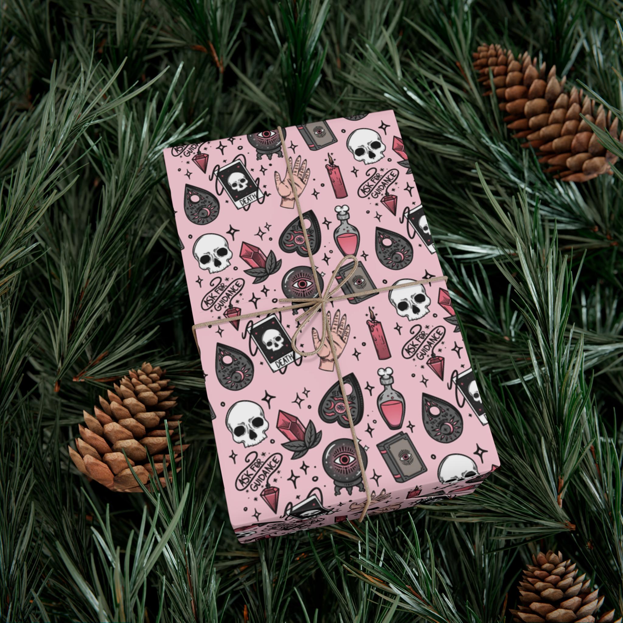 Pink Witchy Wrapping Paper, Pink Halloween Gift Wrap, Pink Mystical Wrapping Paper, Pink Cute Witch Gift Wrap, Pastel Goth Gift Paper,