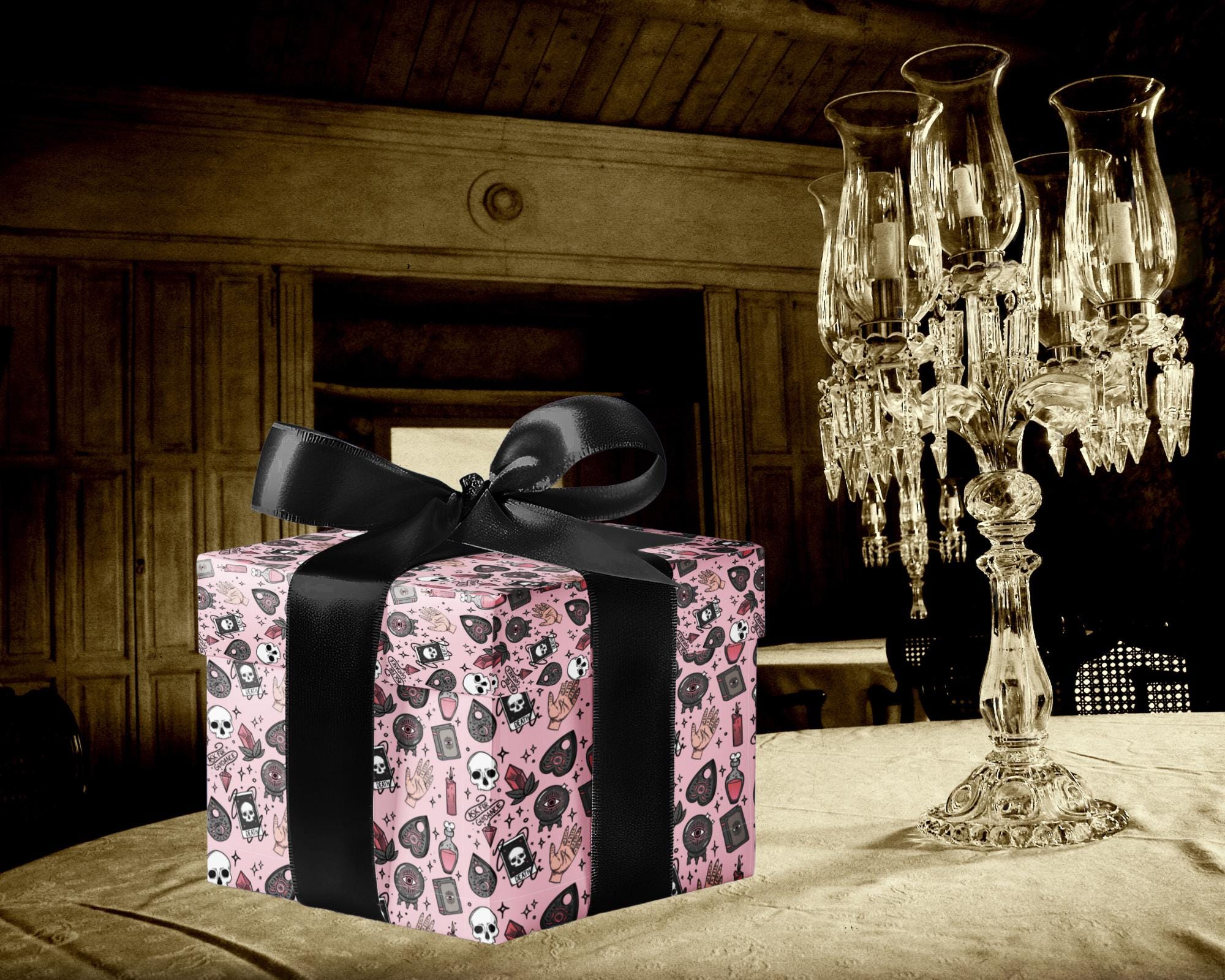 Pink Witchy Wrapping Paper, Pink Halloween Gift Wrap, Pink Mystical Wrapping Paper, Pink Cute Witch Gift Wrap, Pastel Goth Gift Paper,