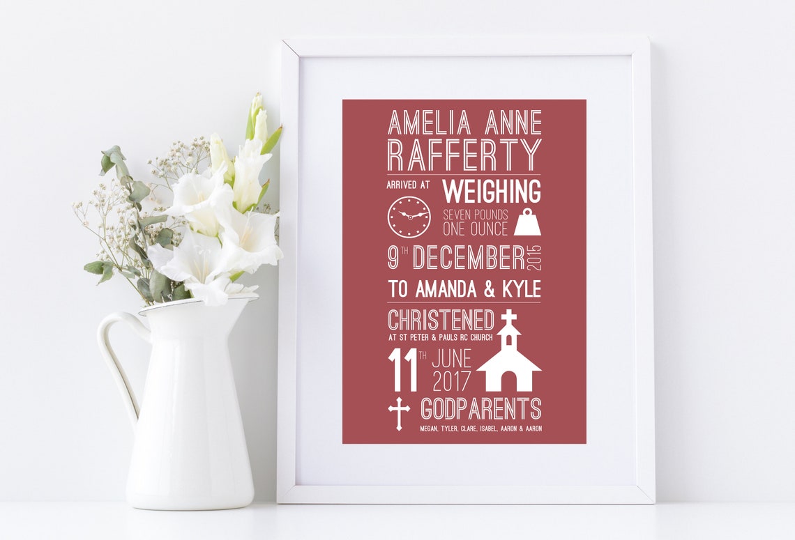 Christening Print Baby Gift New Parents Grandparent Gift Etsy