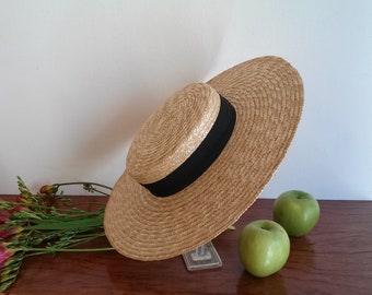 Canotier en paille naturelle, canotier en paille, canotier provençal, chapeau de mariage, chapeau d' été en paille, chapeau de plage.