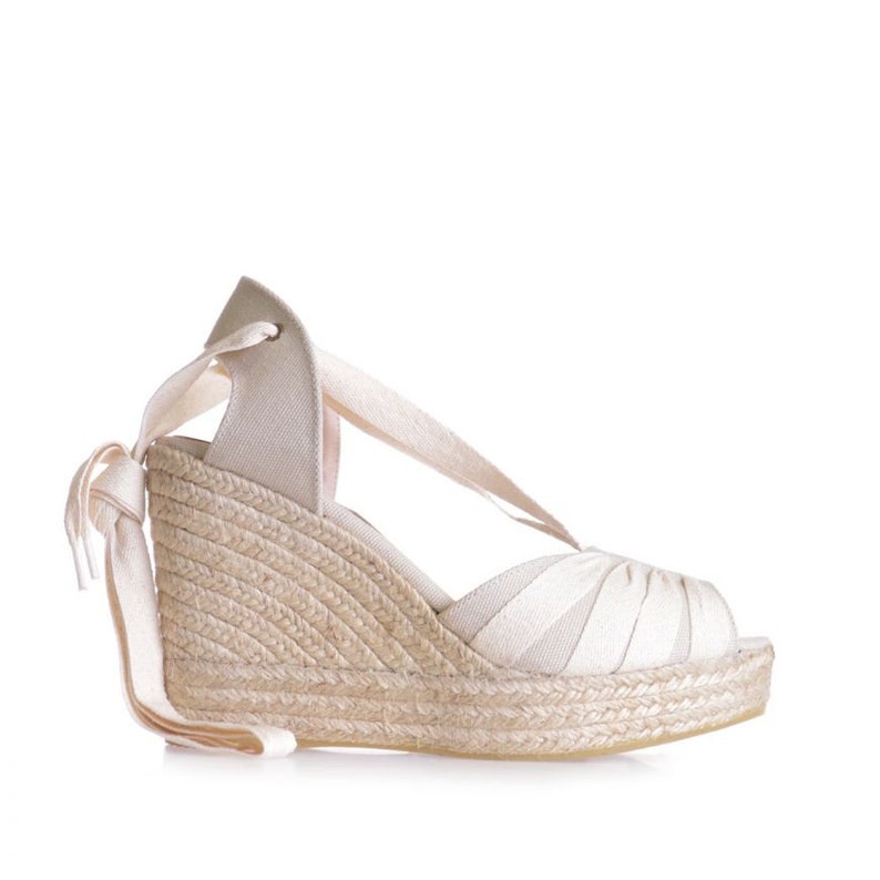 summer espadrille in linen with cross-ribbons in cotton sizes 35 to 41. Women/'s wedge espadrille in linen and cotton crossbows