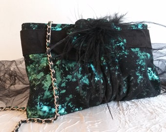 Sac à main de cérémonie en cuir, sac à main en cuir avec plumes d’ autruche, sac à main de soirée, sac de mariage, sac de cocktail.