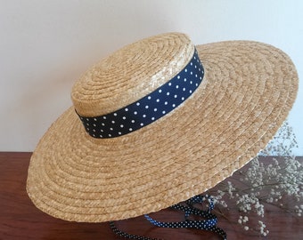 Natural straw boater, straw boater, Provençal boater, charming wedding hat, summer hat, beach hat.