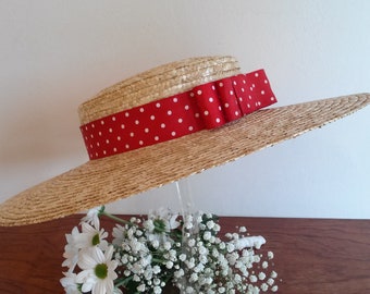 Canotier en paille naturelle, canotier en paille, canotier provençal, chapeau de mariage de charme, chapeau d' été, chapeau de plage.