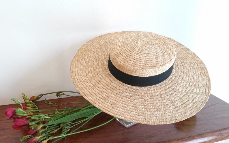 Natural straw boater, straw boater, Provencal boater, wedding hat, straw summer hat, beach hat. image 2