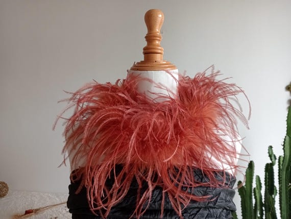 Collier tour de cou en plumes d' autruche, collier en plumes, collier de cérémonie en plumes d' autruche naturelles cuivre, 50 cm (19,7").