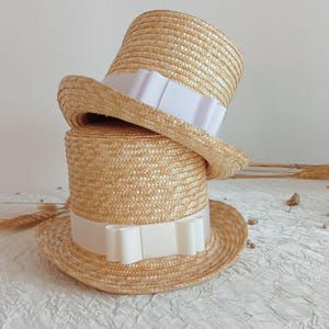 Natural straw top hat, straw ceremony hat, straw wedding hat, top hat for bride