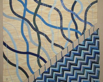 Wavy Stripes Quilting Fabric Art Textile Home Decor Quilted Wall Hanging Faber Art Interior Art Quilt for Sale