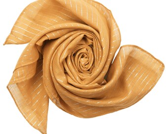 Cotton scarf - yellow - mandarin lurex silver - square scarf