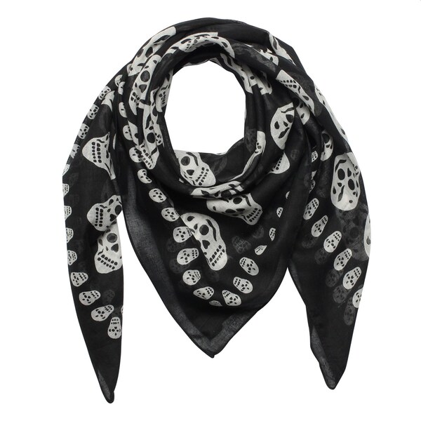 Foulard en coton - têtes de mort 1 noir - blanc - foulard carré