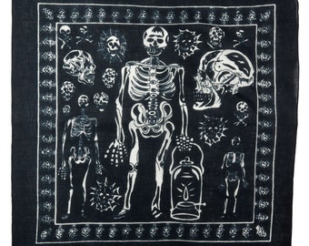 Bandana scarf skeleton skulls anthracite white square headscarf neckerchief