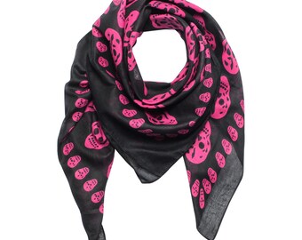 Cotton scarf - skulls 1 black - pink - square scarf