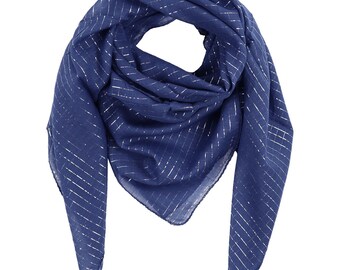 Cotton scarf - blue - dark blue Lurex silver - square scarf
