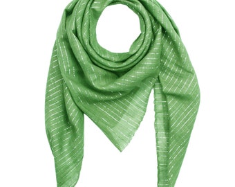 Cotton scarf - green - grass green Lurex silver - square scarf