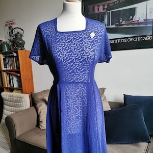 1940&#39;s sheer cobalt blue lace dress Size M