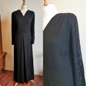 Robe de soirée crêpe noire des années 1940 robe de soirée à manches embellies taille XL VOLUP