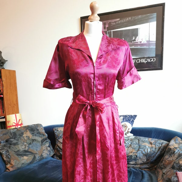 1940er Jahre tief rot Burgund satin Kleid Kleid Kleid Mode O' Day Größe L