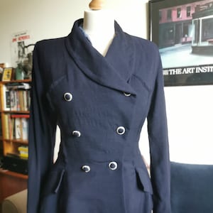 1940’s navy rayon shantung double breasted blazer/suit jacket Size L