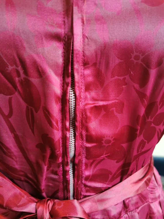 1940’s deep red burgundy satin dressing gown robe… - image 4