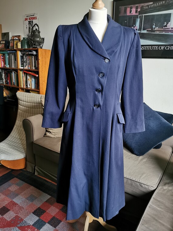 1940’s navy gabardine princess coat Size M-L