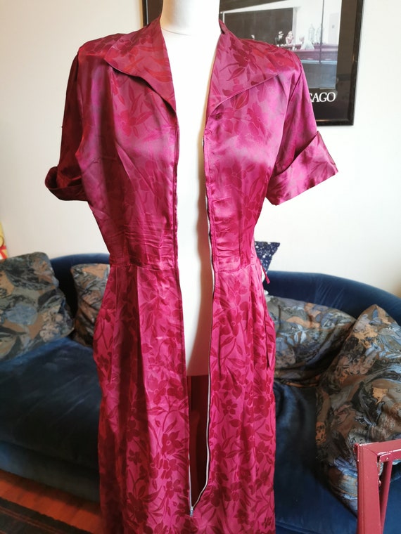 1940’s deep red burgundy satin dressing gown robe… - image 9