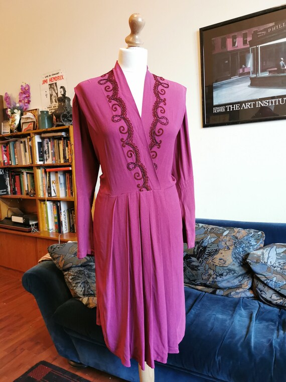 1940’s fuchsia purple pink rayon dress with soutac