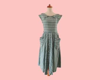 Vestido de verano de algodón a rayas Darling años 40, talla S-XS