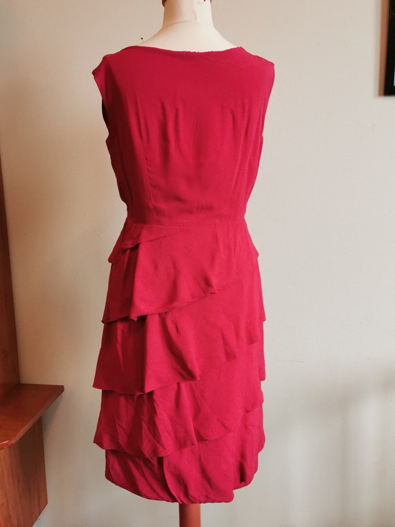 1950’s hot fuchsia pink rayon silk dress tiered s… - image 5
