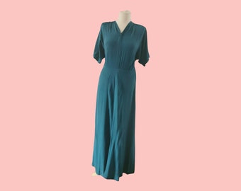 Stunning 1940’s teal rayon crepe evening dress size M-L