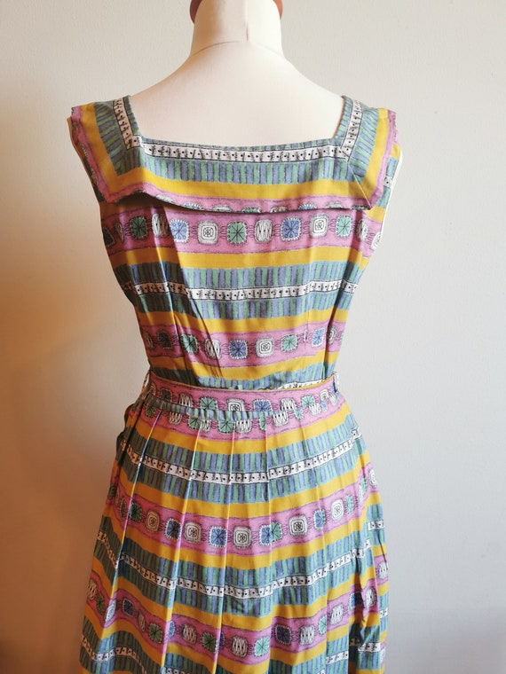 1940’s cotton pinafore house dress pastel print s… - image 5